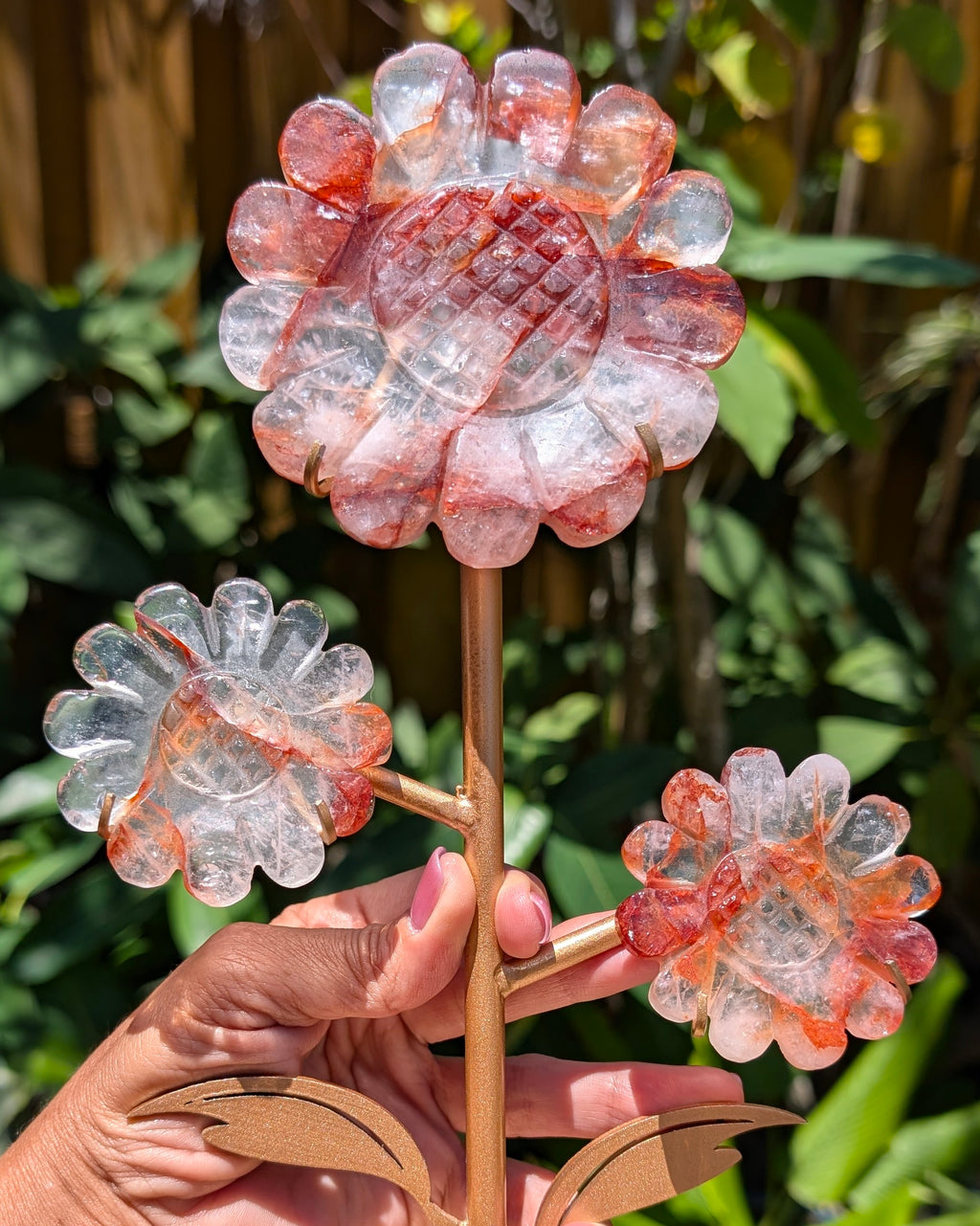 Fire Quartz Daisy on stand