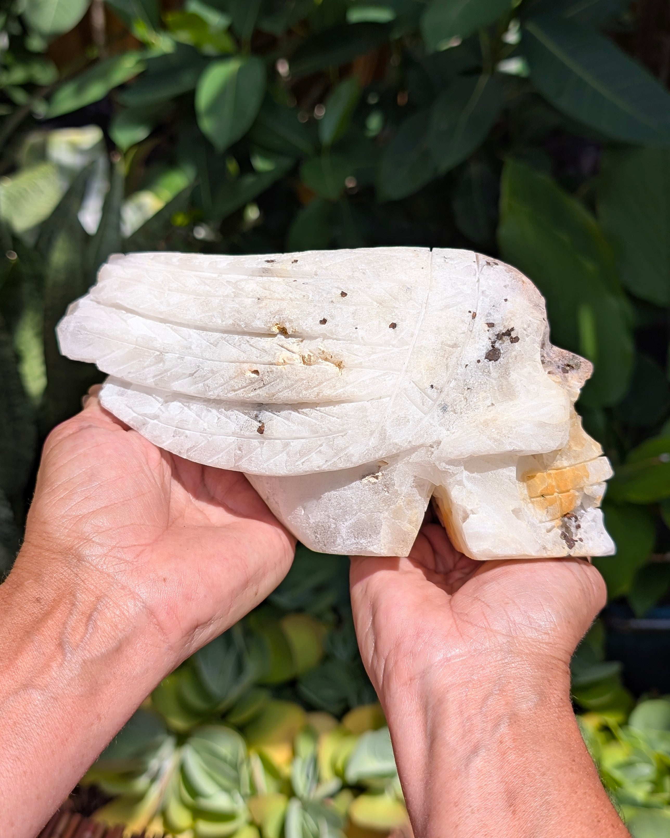 Quartz Skull with Feather Headdress A