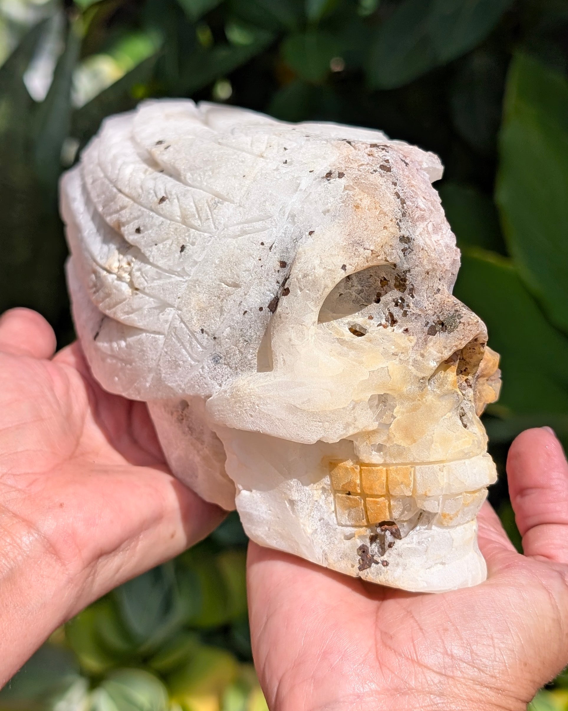 Quartz Skull with Feather Headdress A